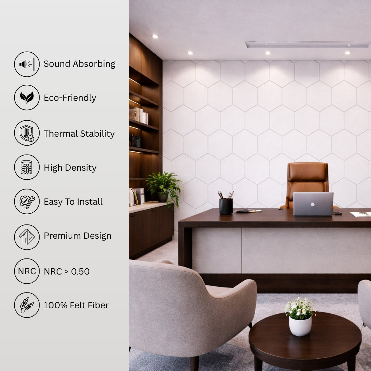 HexaFelt Bevelled Acoustic Panels | White | 7 Pcs