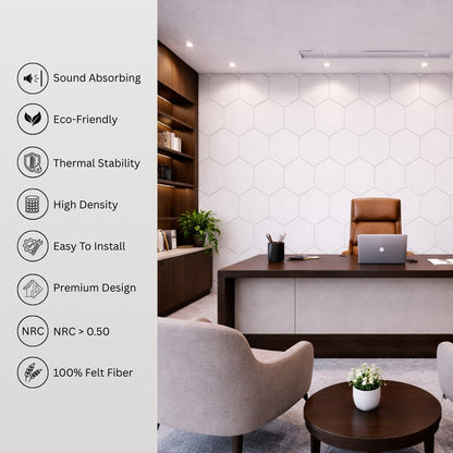 HexaFelt Bevelled Acoustic Panels | White | 7 Pcs