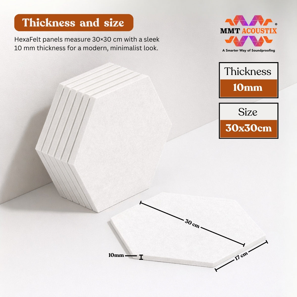 HexaFelt Bevelled Acoustic Panels | White | 7 Pcs