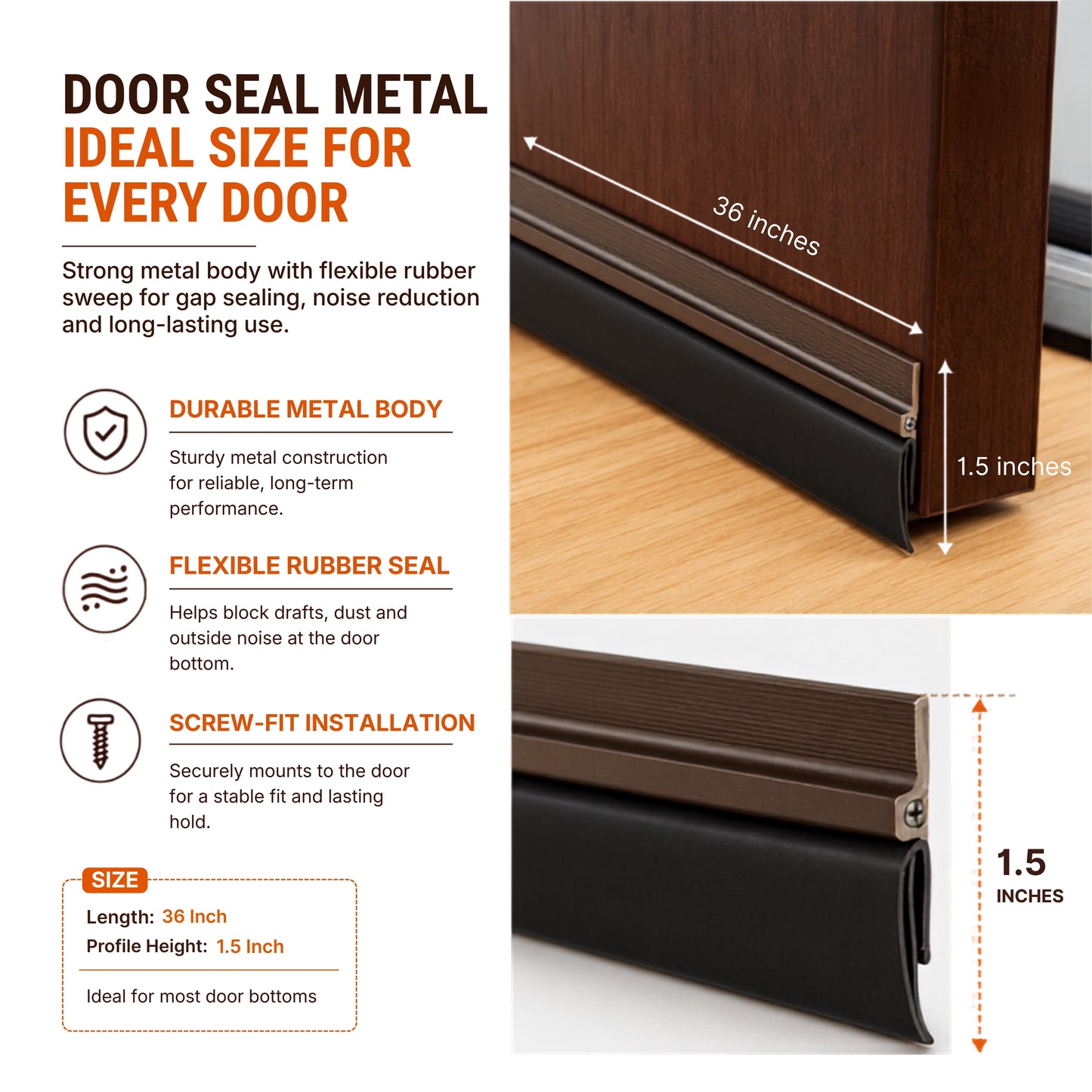 Door Seal Bottom Carbon Metal + Rubber Insulation 36" x 1.5"