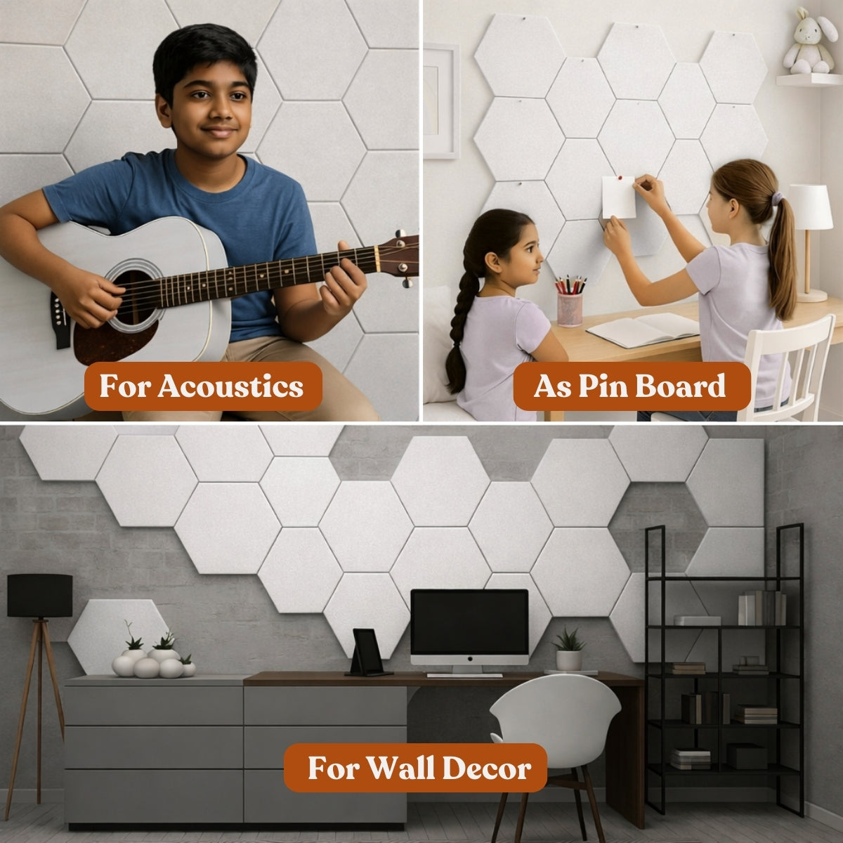HexaFelt Bevelled Acoustic Panels | White | 7 Pcs