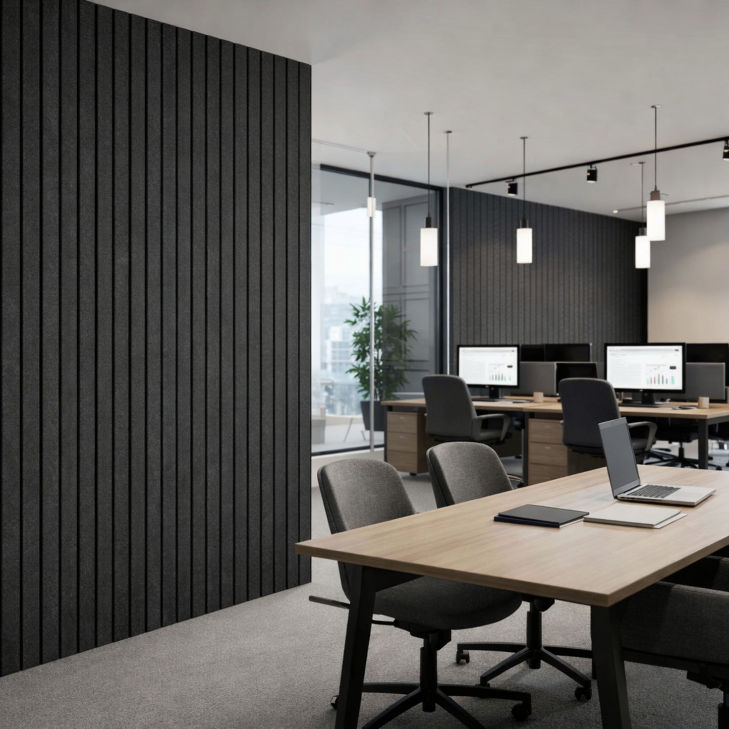 Slats Felt Acoustic Panels 30×30 cm Panels Ash Set of 8