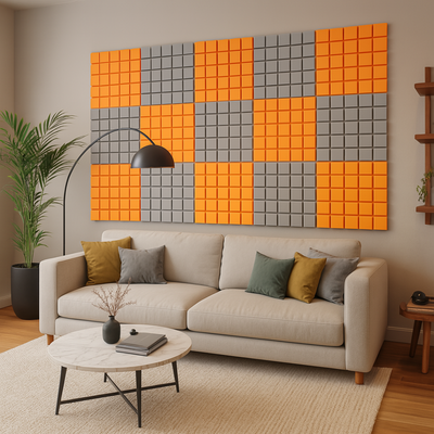 Turbo Acoustic Foam Panel 2" | 1 X 1 Feet | Stone White + MMT Orange