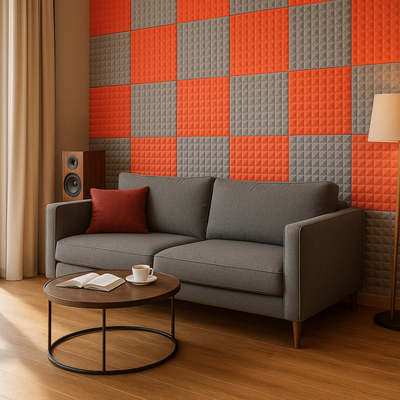 Pyramid Acoustic Foam Panel 1" | 1 X 1 Feet | Stone White & Flame Red