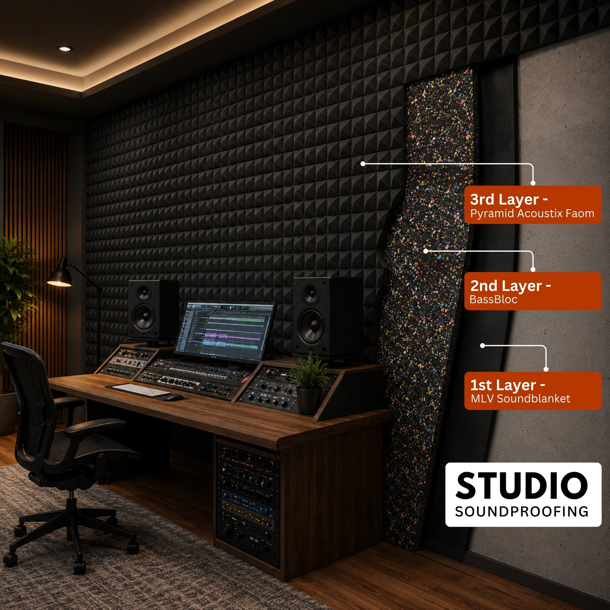 BassBloc 20mm bass absorber layered under acoustic panels