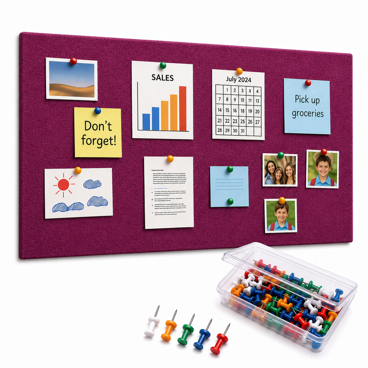 MMT Acoustix FeltPin acoustic bulletin board 4x2 ft in Berry