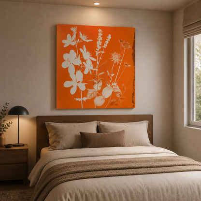 Amber Botanical Glow – Printed Canvas Felt Acoustic Panel (4 x 4)