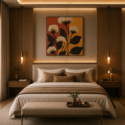 Golden Bloom Harmony – Printed Canvas Felt Acoustic Panel (4 x 4)