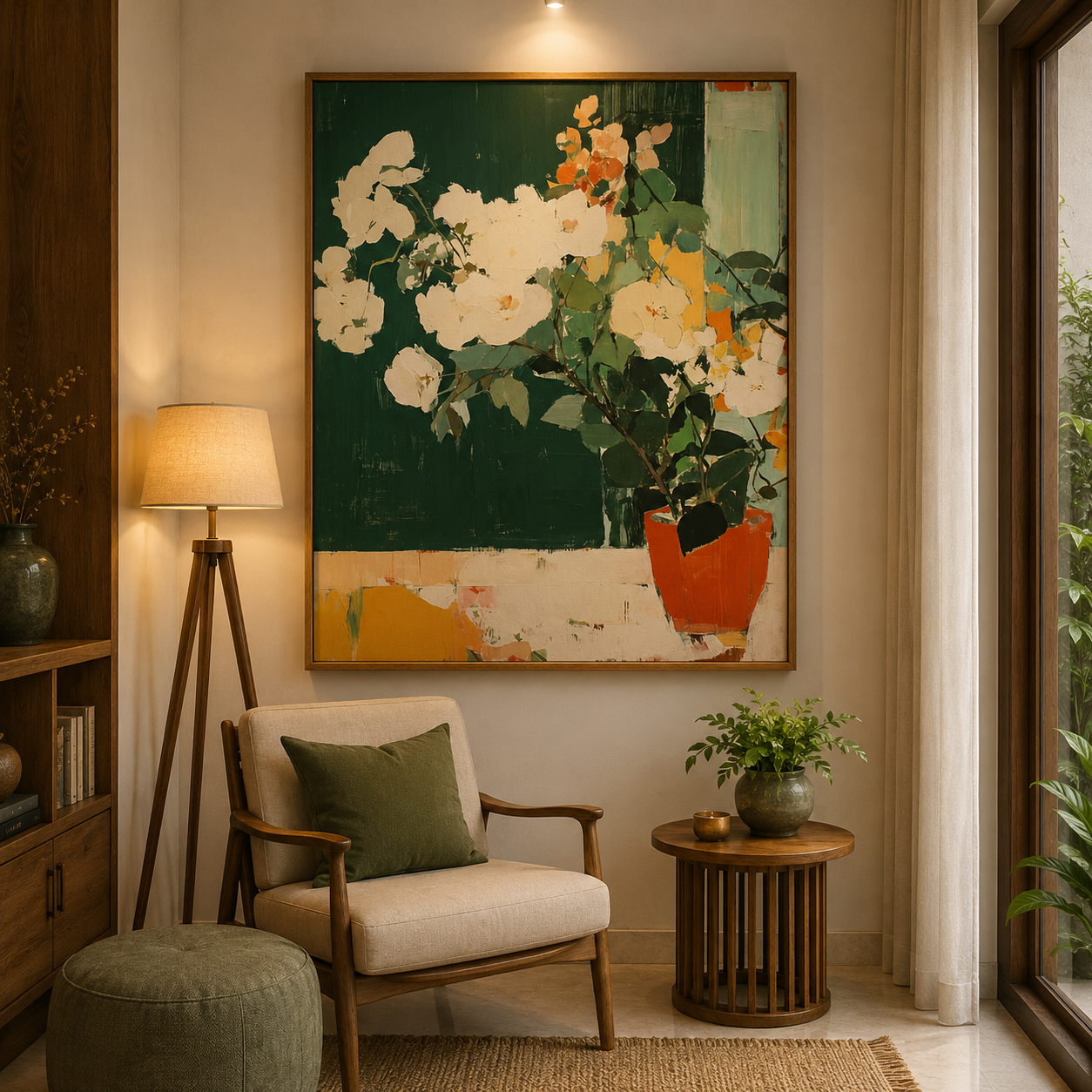 Emerald Bloom – Printed Canvas Felt Acoustic Panel (4 X 4)
