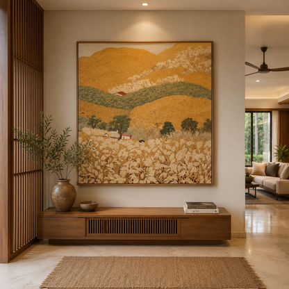 Golden Meadow – Printed Canvas Felt Acoustic Panel (4 X 4)