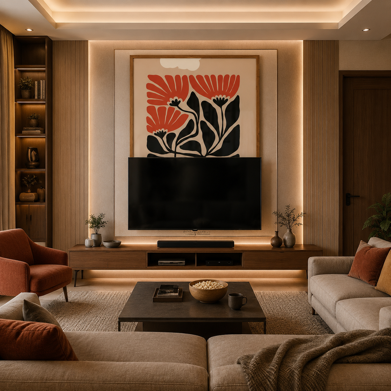 Scarlet Bloom – Printed Canvas Felt Acoustic Panel (4 X 3)