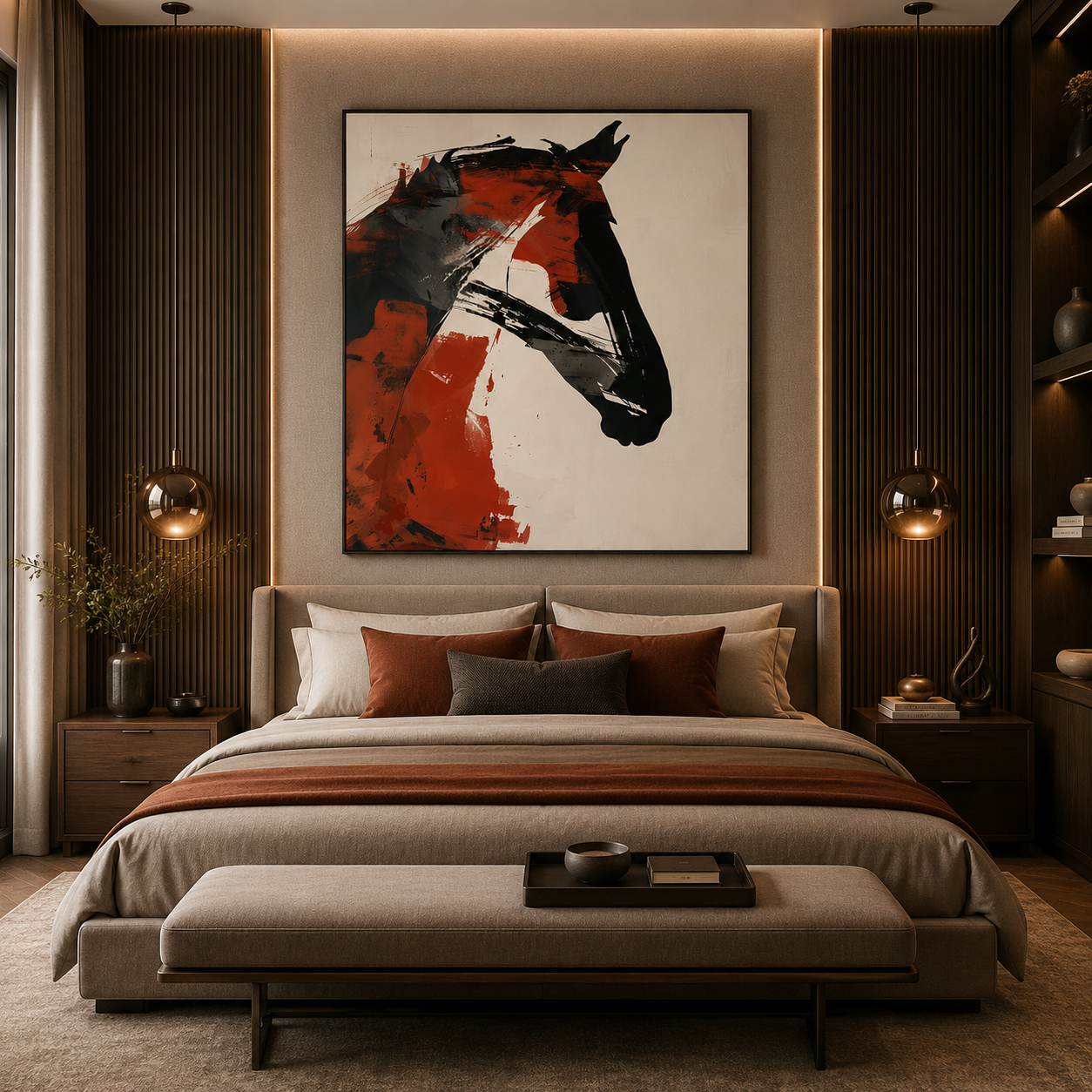 Crimson Stallion – Printed Canvas Felt Acoustic Panel (4 X 4)