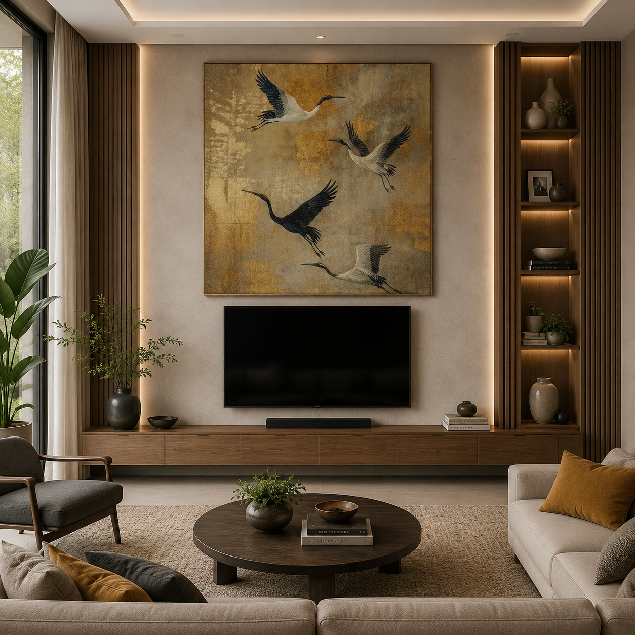 Golden Flight – Printed Canvas Felt Acoustic Panel (4 X 4)