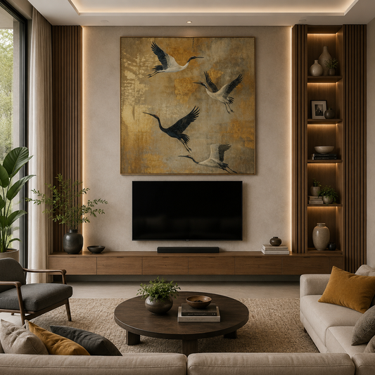 Golden Flight – Printed Canvas Felt Acoustic Panel (4 X 4)