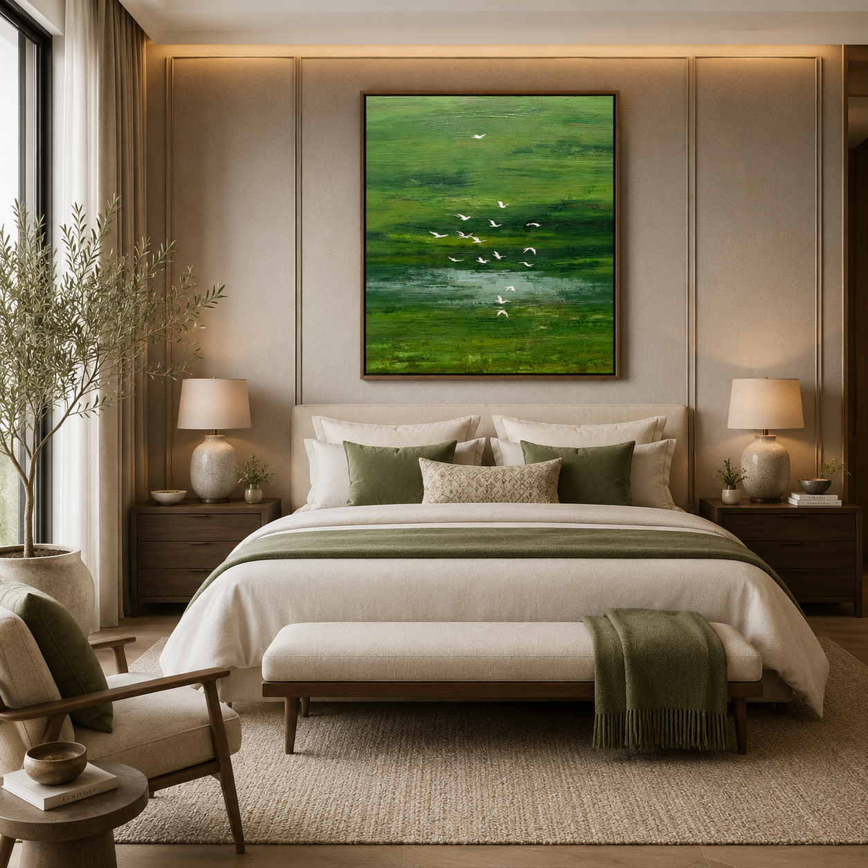 Emerald Flight – Printed Canvas Felt Acoustic Panel (4 X 4)
