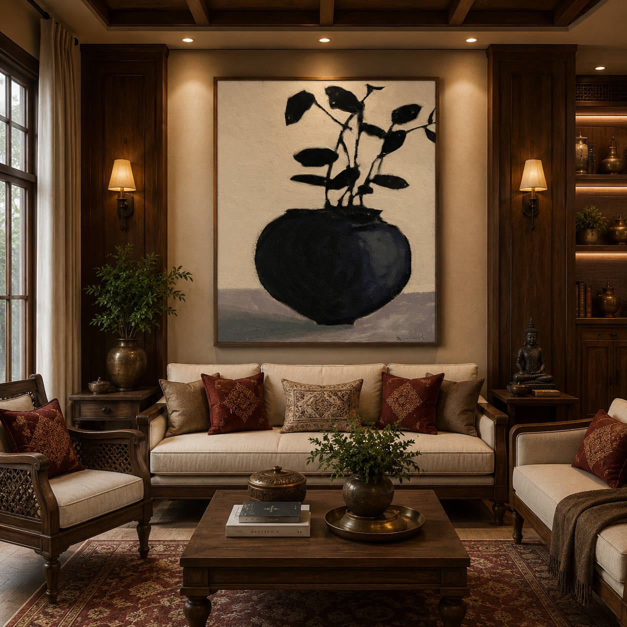 Noir Botanica – Designer Canvas Felt Acoustic Wall Panel (4 X 3)