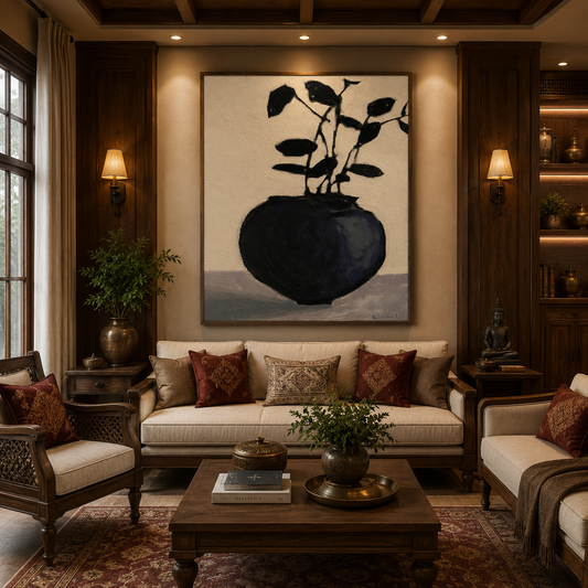 Noir Botanica – Designer Canvas Felt Acoustic Wall Panel (4 X 3)