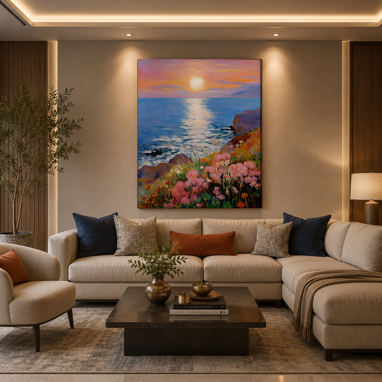 Sunset Blossom Coast – Designer Canvas Felt Acoustic Wall Panel (4 X 3)