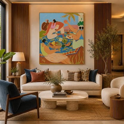 Sunlit Gathering – Printed Canvas Felt Acoustic Panel (4 X 4)