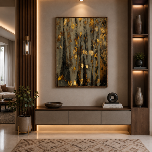 Golden Whisper Woods – Designer Canvas Felt Acoustic Wall Panel (4 X 3)