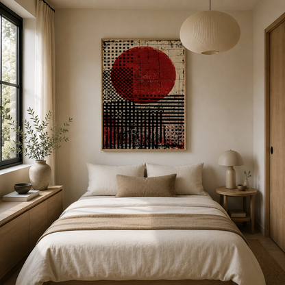 Crimson Grid – Luxury Canvas Felt Acoustic Panel (4 X 3)