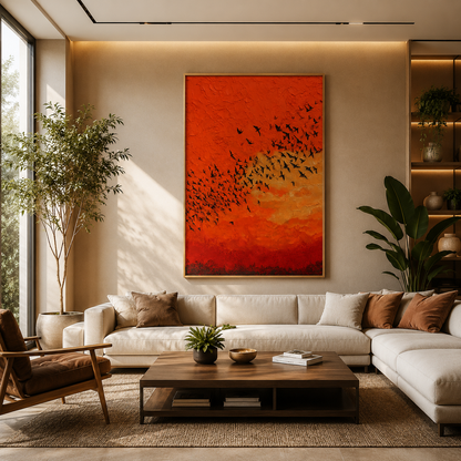 Crimson Flight – Designer Canvas Felt Acoustic Wall Panel (4 X 3)