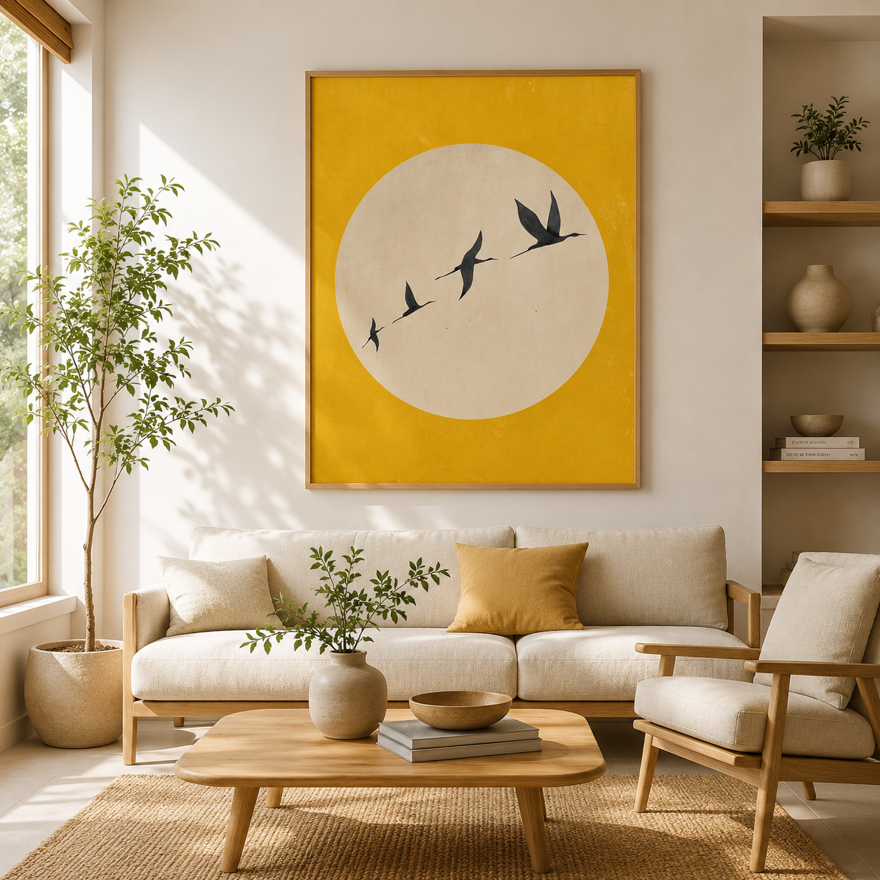 Golden Horizon Flight – Luxury Canvas Felt Acoustic Panel (4 X 3)