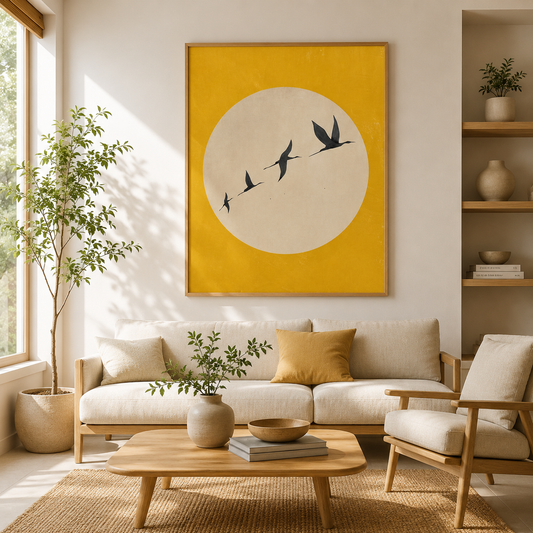 Golden Horizon Flight – Luxury Canvas Felt Acoustic Panel (4 X 3)
