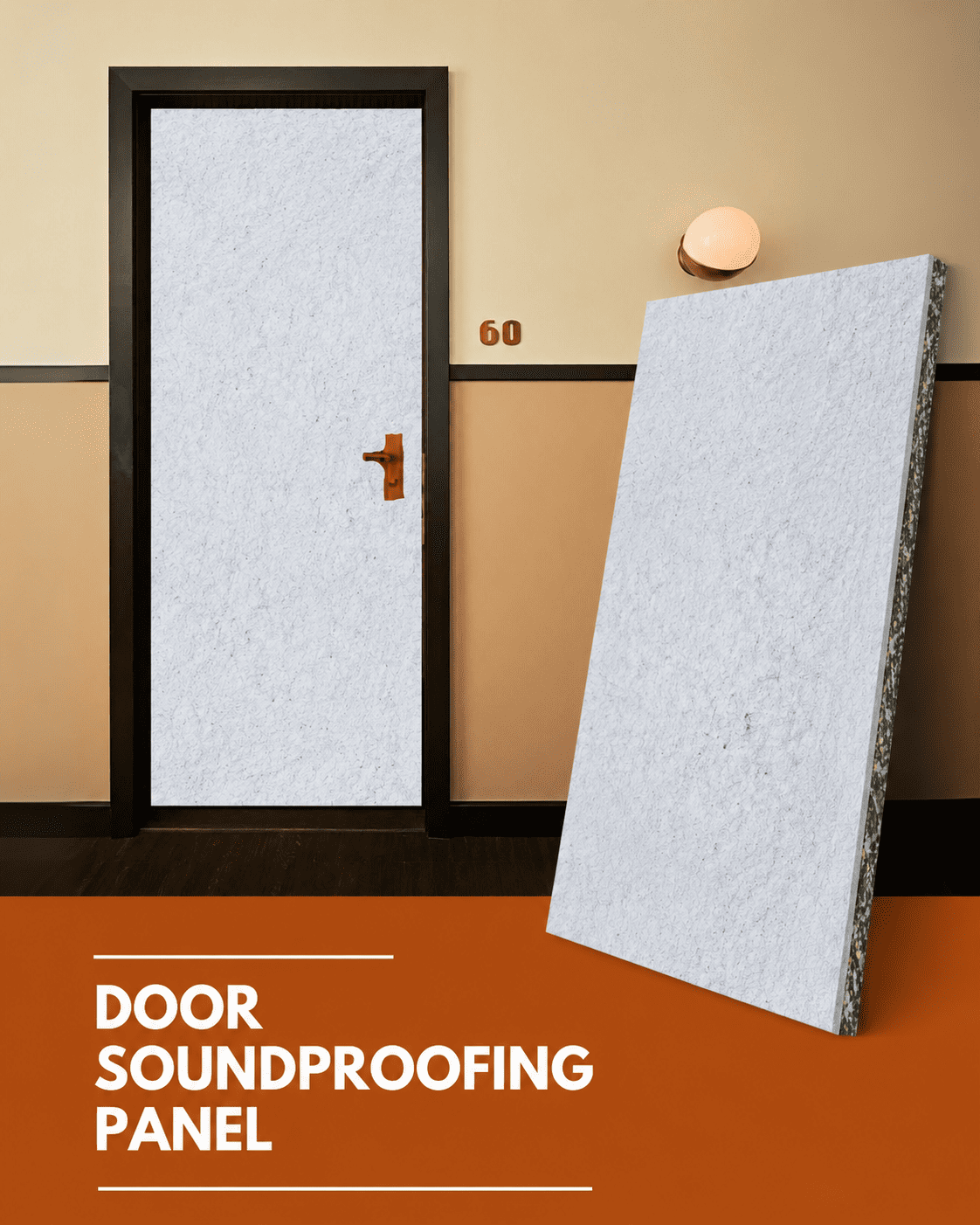 Door soundproof tiles in Hair Grey fitted to a door with perimeter seals