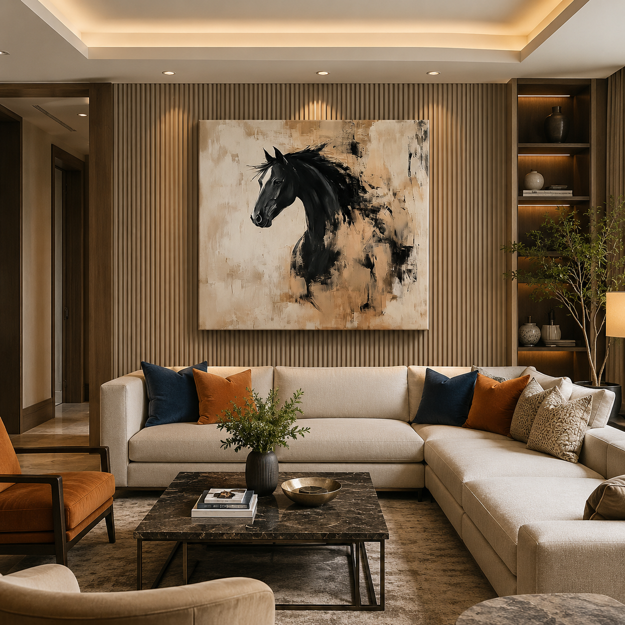 Midnight Stallion – Printed Canvas Felt Acoustic Panel (4 x 4 Feet)