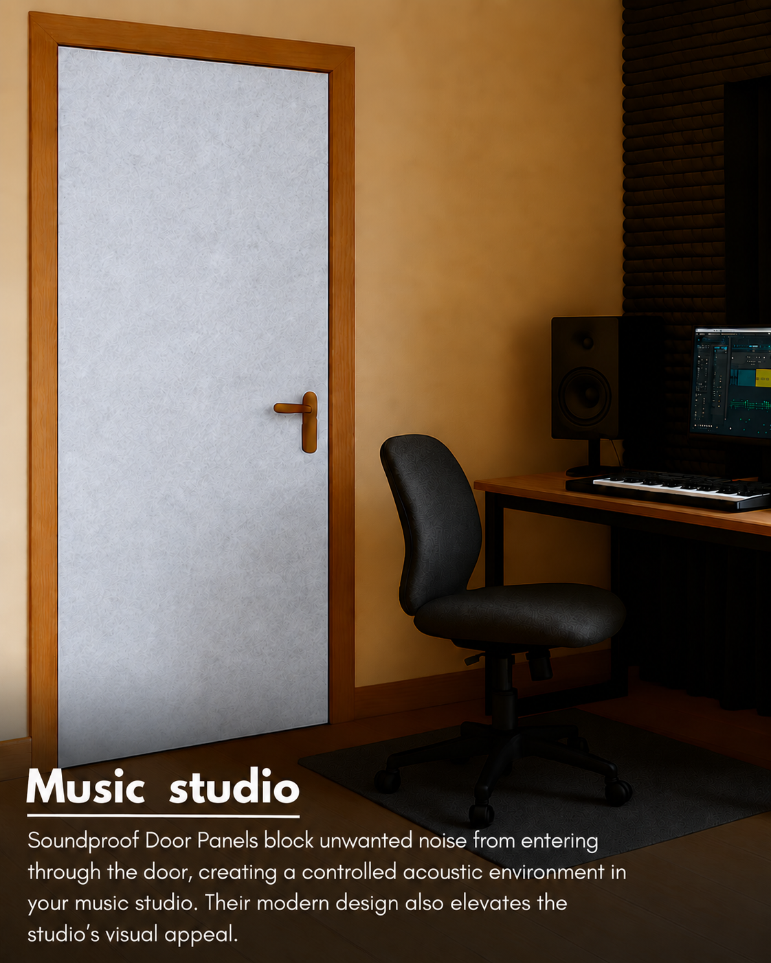 Door Soundproof Panel with Door Seals | Hair Grey