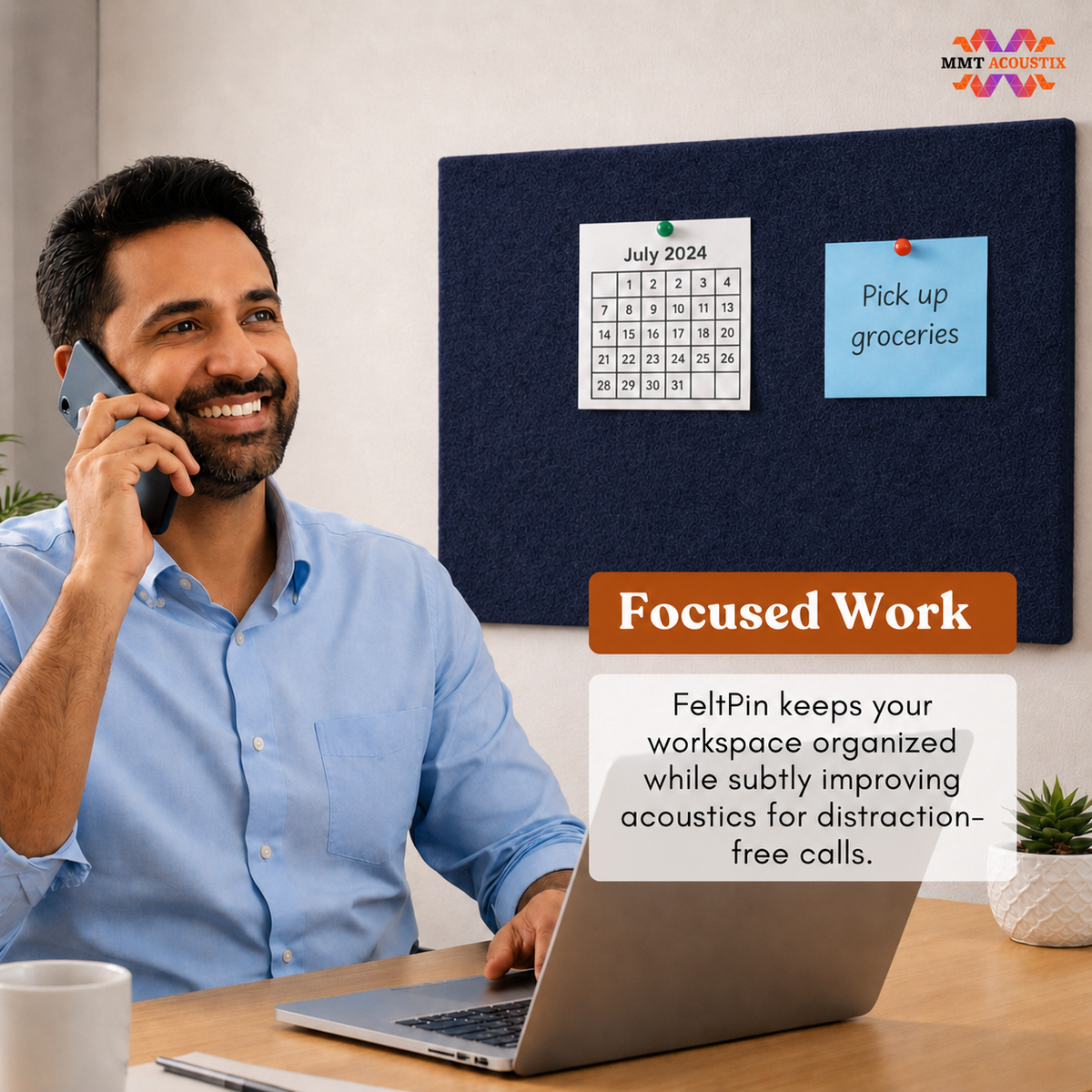 FeltPin Acoustic Bulletin Board 4 x 2 Feet | Iris