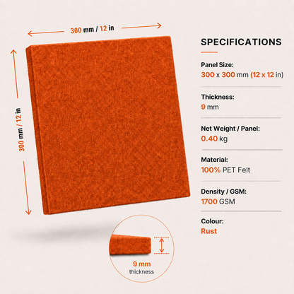 Felt PET Acoustic Panel | Office & Home Acoustics | Rust
