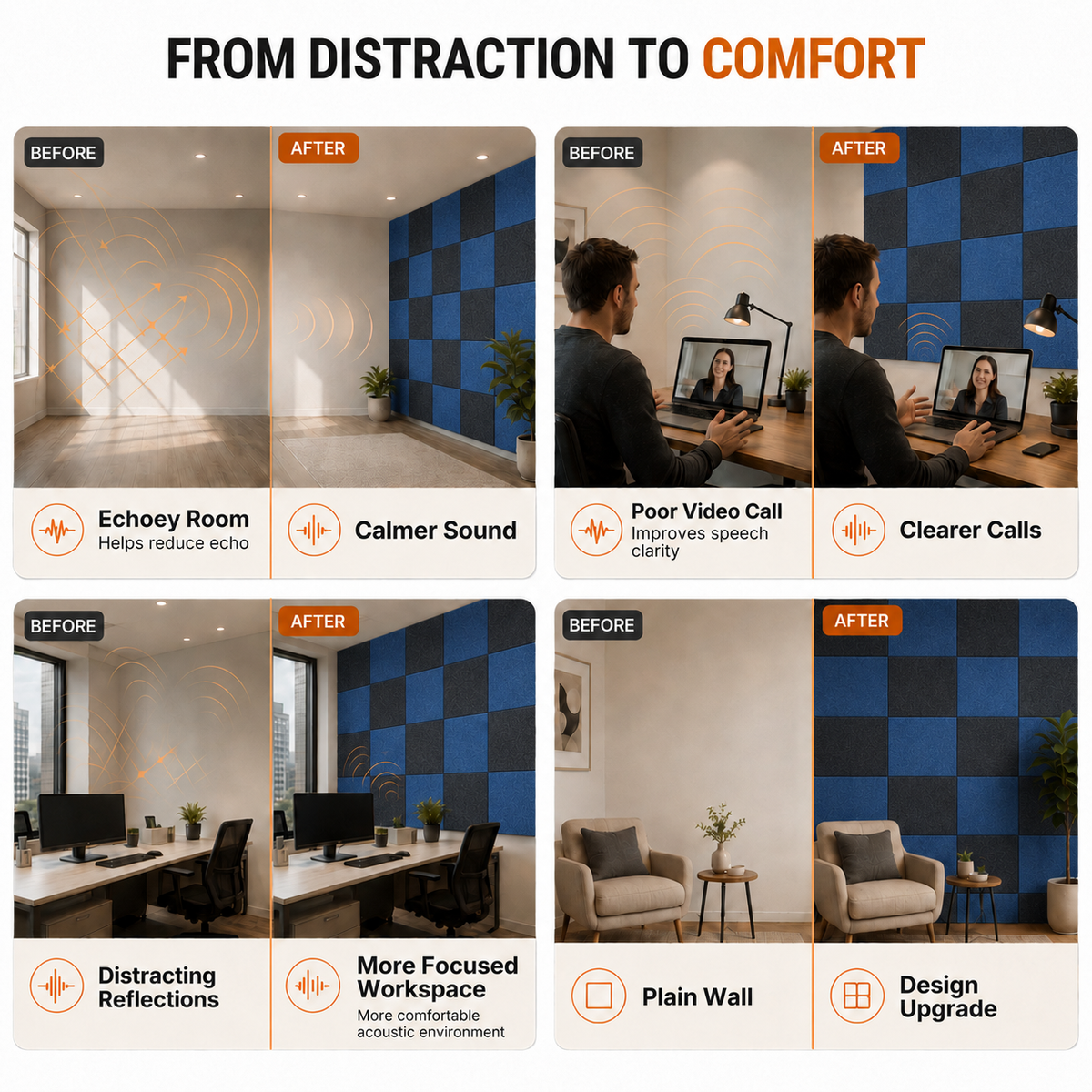 Felt PET Acoustic Panel | Office & Home Acoustics | Silver Sky