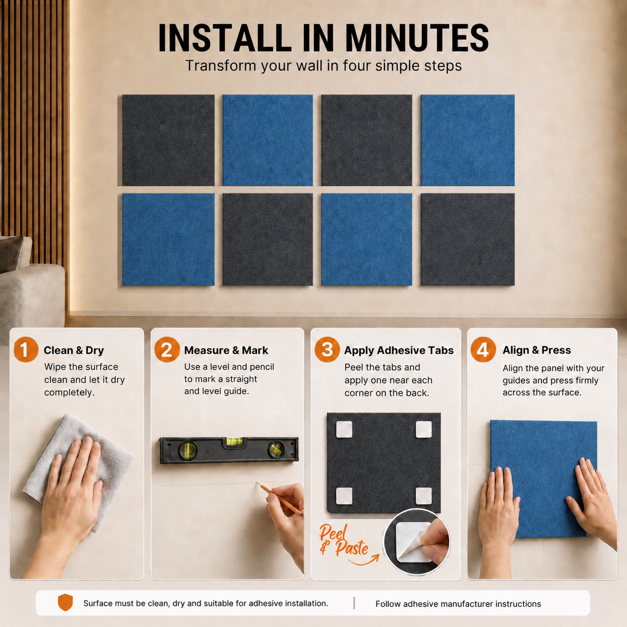 Felt PET Acoustic Panel | Office & Home Acoustics | Silver Sky