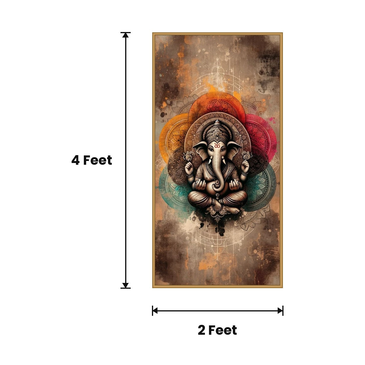 Ganesha Ornate Teal acoustic painting size guide, 4 x 2 ft