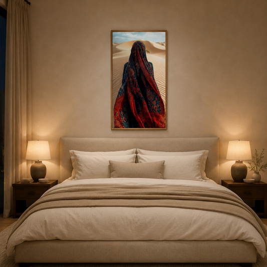 Veiled Woman Desert Red acoustic painting on PET felt canvas