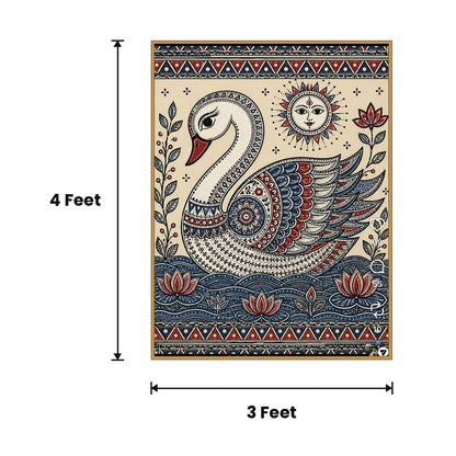 Kantha Peacock Blue acoustic painting size guide, 4 x 3 ft