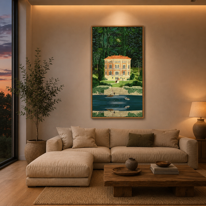 Mansion By Lake Landscape acoustic painting on PET felt canvas