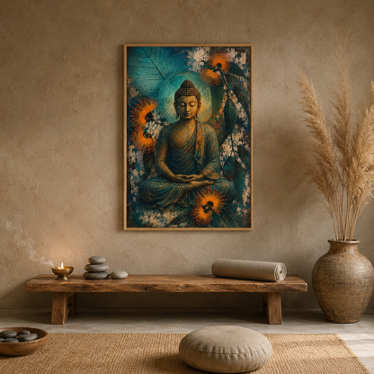 Buddha Meditating Floral acoustic painting on PET felt canvas