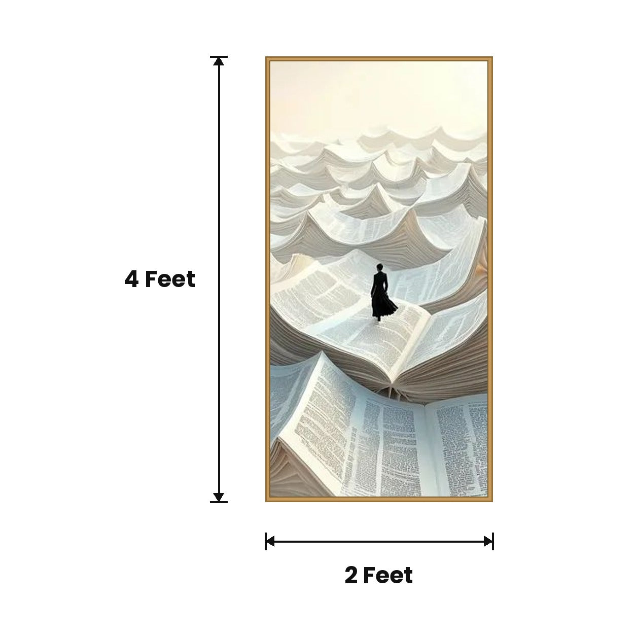 Woman On Open Books Surreal acoustic painting size guide, 4 x 2 ft