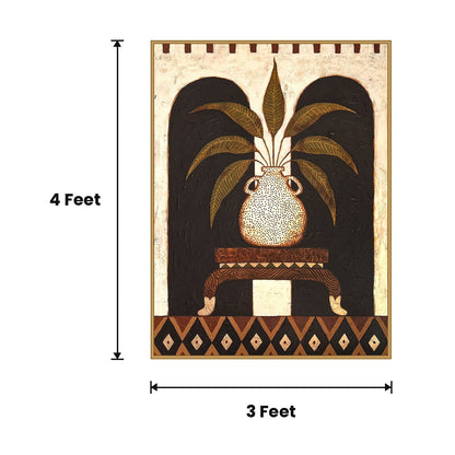 Vase With Leaves Tribal Border acoustic painting size guide, 4 x 3 ft