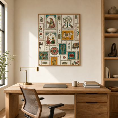 Framed Botanical Collage acoustic painting on PET felt canvas