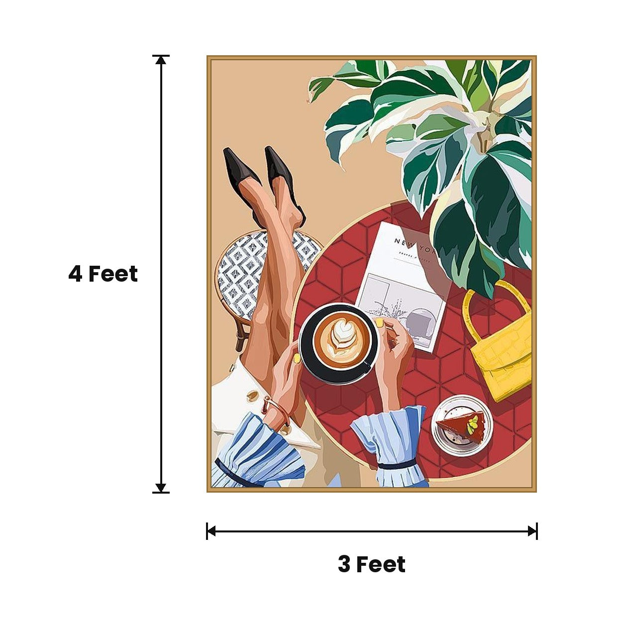 Women At Cafe Table acoustic painting size guide, 4 x 3 ft