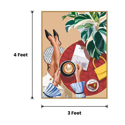 Women At Cafe Table acoustic painting size guide, 4 x 3 ft