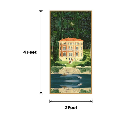 Mansion By Lake Landscape acoustic painting size guide, 4 x 2 ft