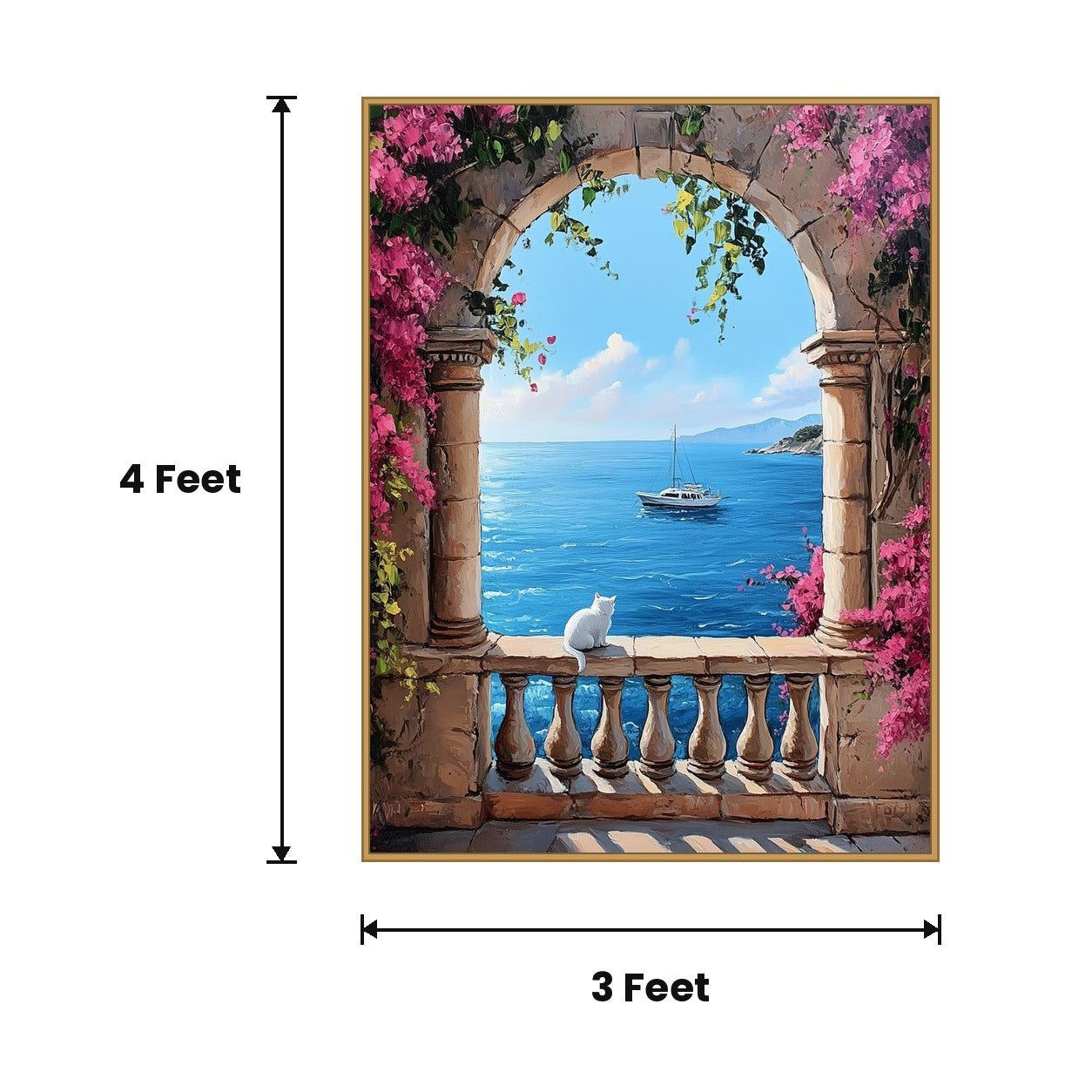White Cat Seaside Arch acoustic painting size guide, 4 x 3 ft