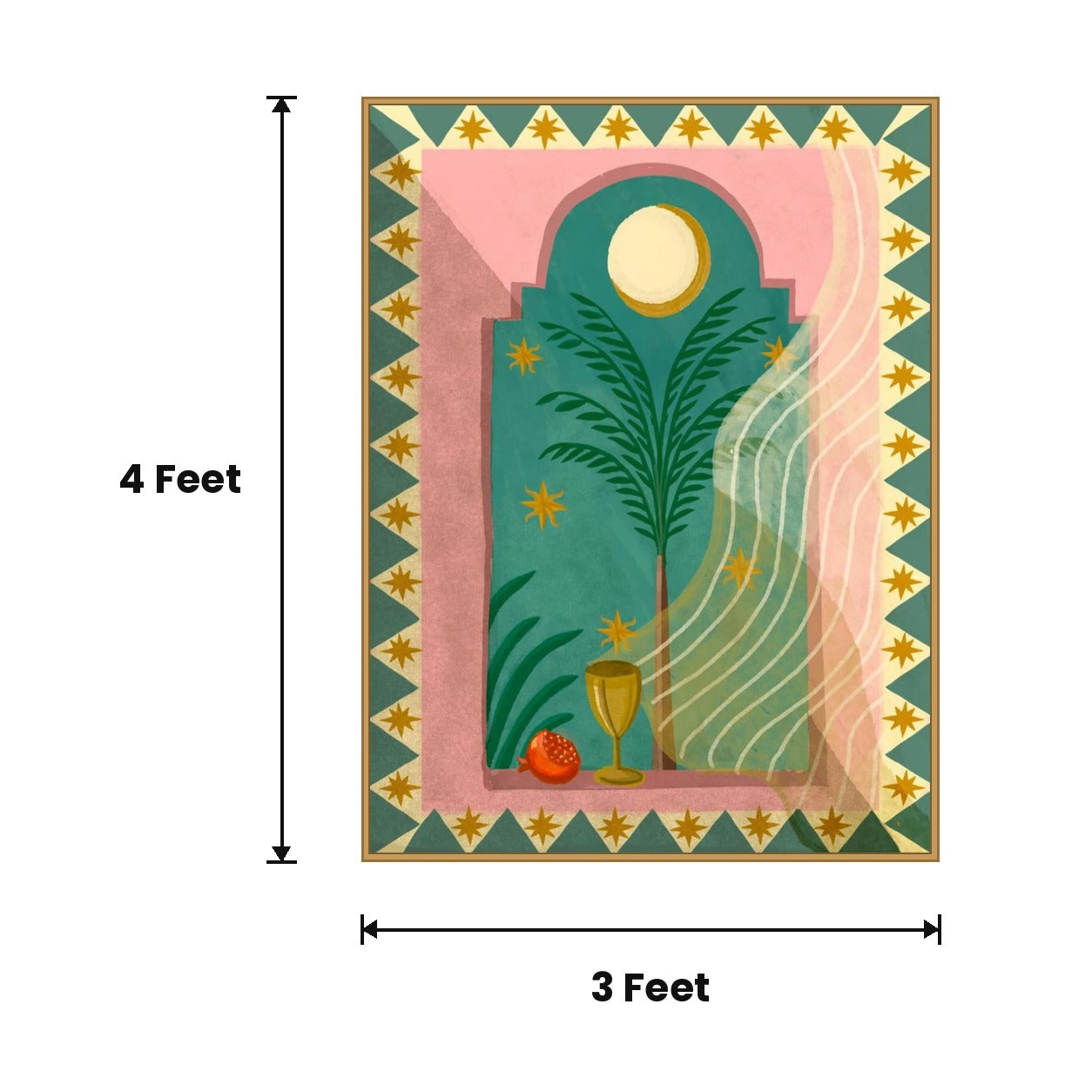 Arch Window Palm Stars acoustic painting size guide, 4 x 3 ft
