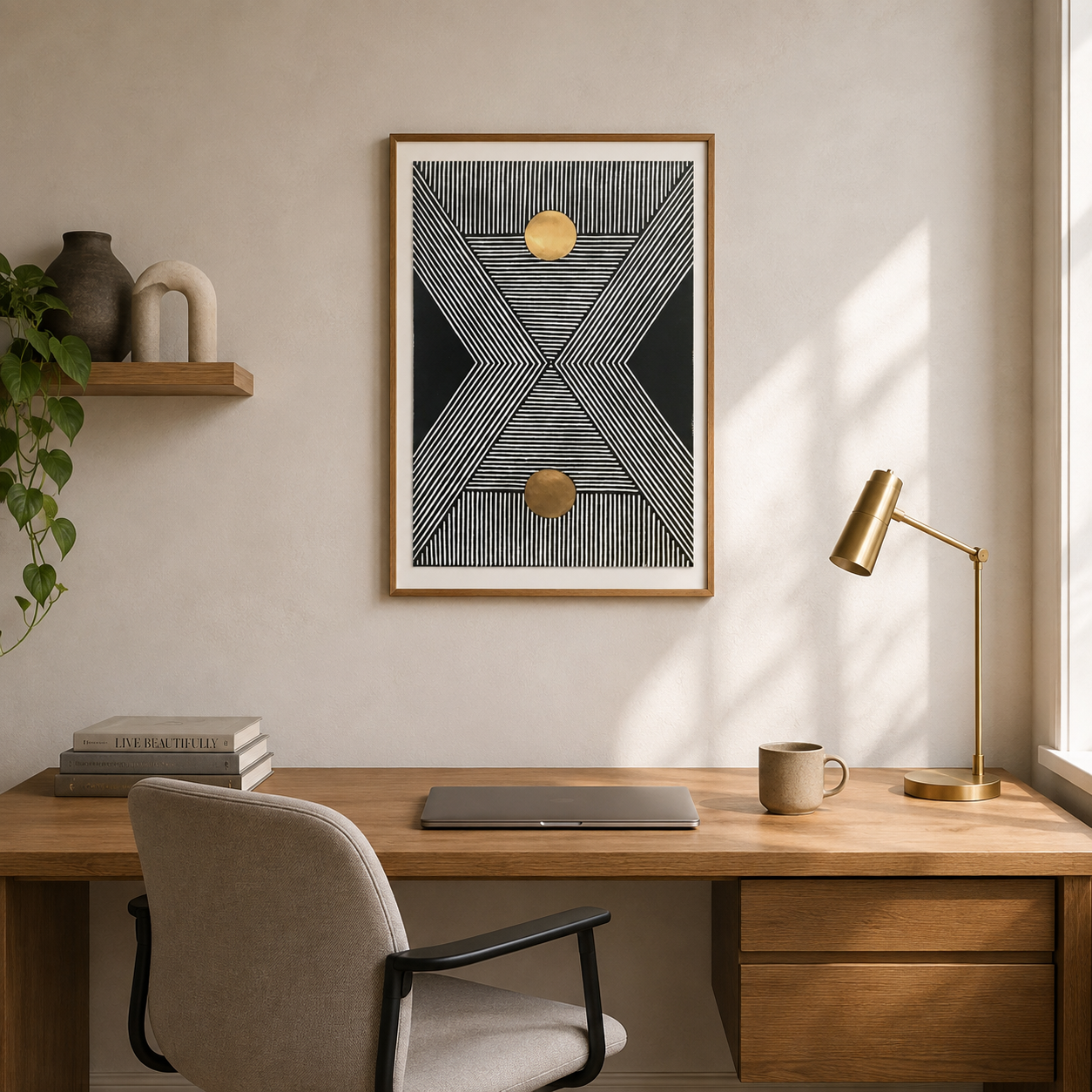 Geometric Abstract Black Gold acoustic painting on PET felt canvas