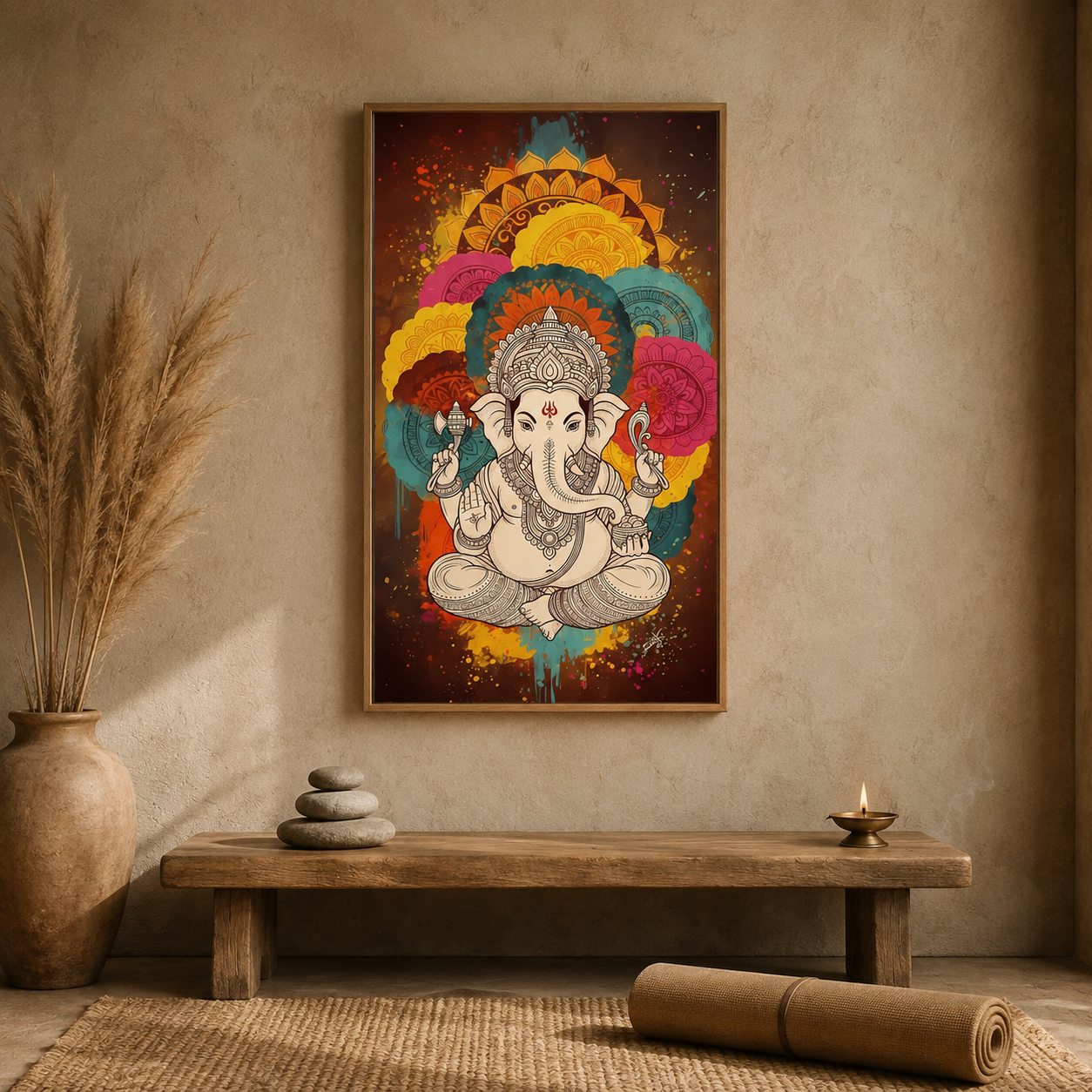 Ganesha Colorful Arch acoustic painting on PET felt canvas